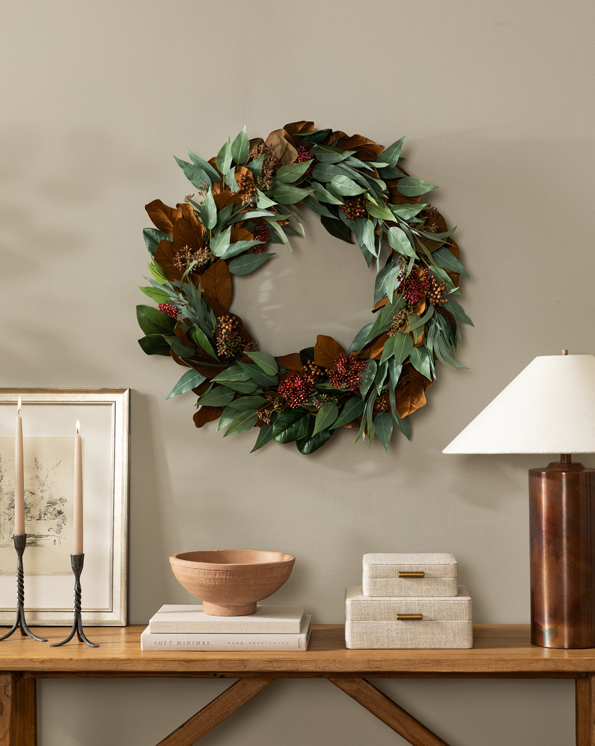 30 couronnes de magnolia artificiel et d'eucalyptus