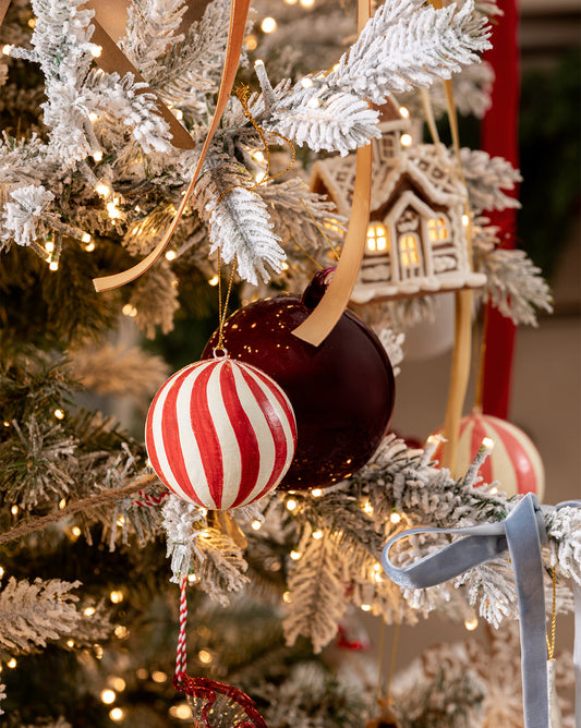 3 boules de Noël en papier mâché peintes à la main avec pompon (lot de 3)
