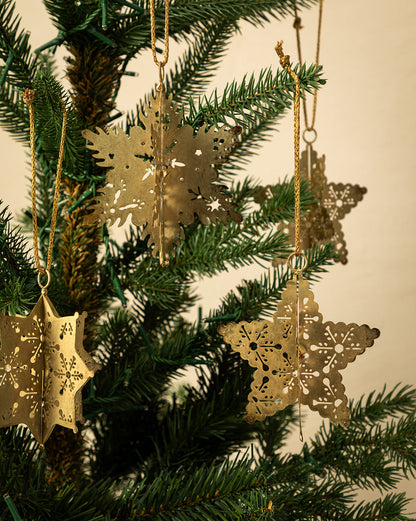 Ornements de flocon de neige en or antique (lot de 4)