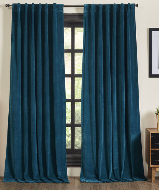 Panneau de draperie en velours Stella - Bleu sarcelle