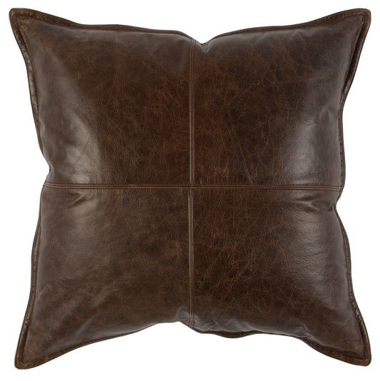 Coussin en cuir marron cacao 22x22