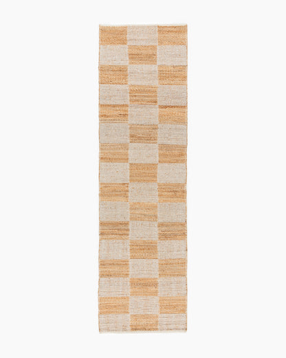 Tapis à carreaux tissé à la main en laine et jute