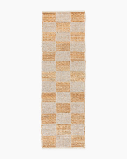 Tapis à carreaux tissé à la main en laine et jute