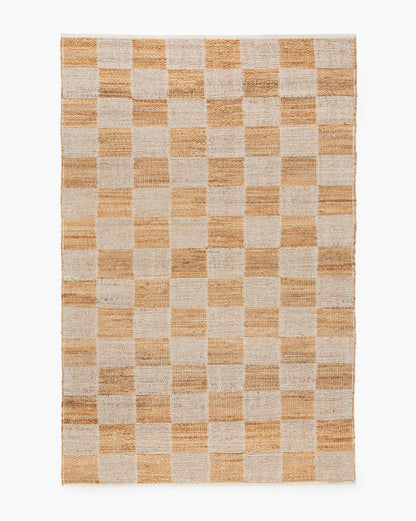 Tapis à carreaux tissé à la main en laine et jute