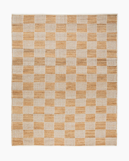 Tapis à carreaux tissé à la main en laine et jute