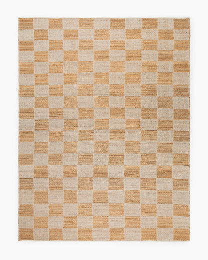 Tapis à carreaux tissé à la main en laine et jute