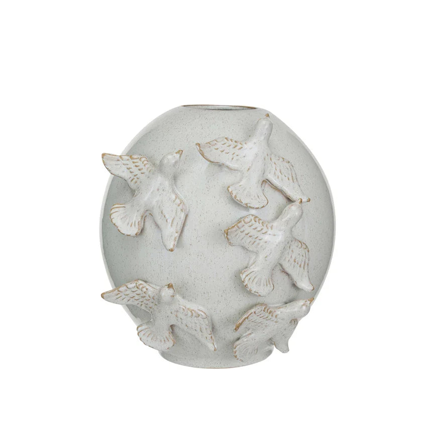 Vase en grès avec oiseaux