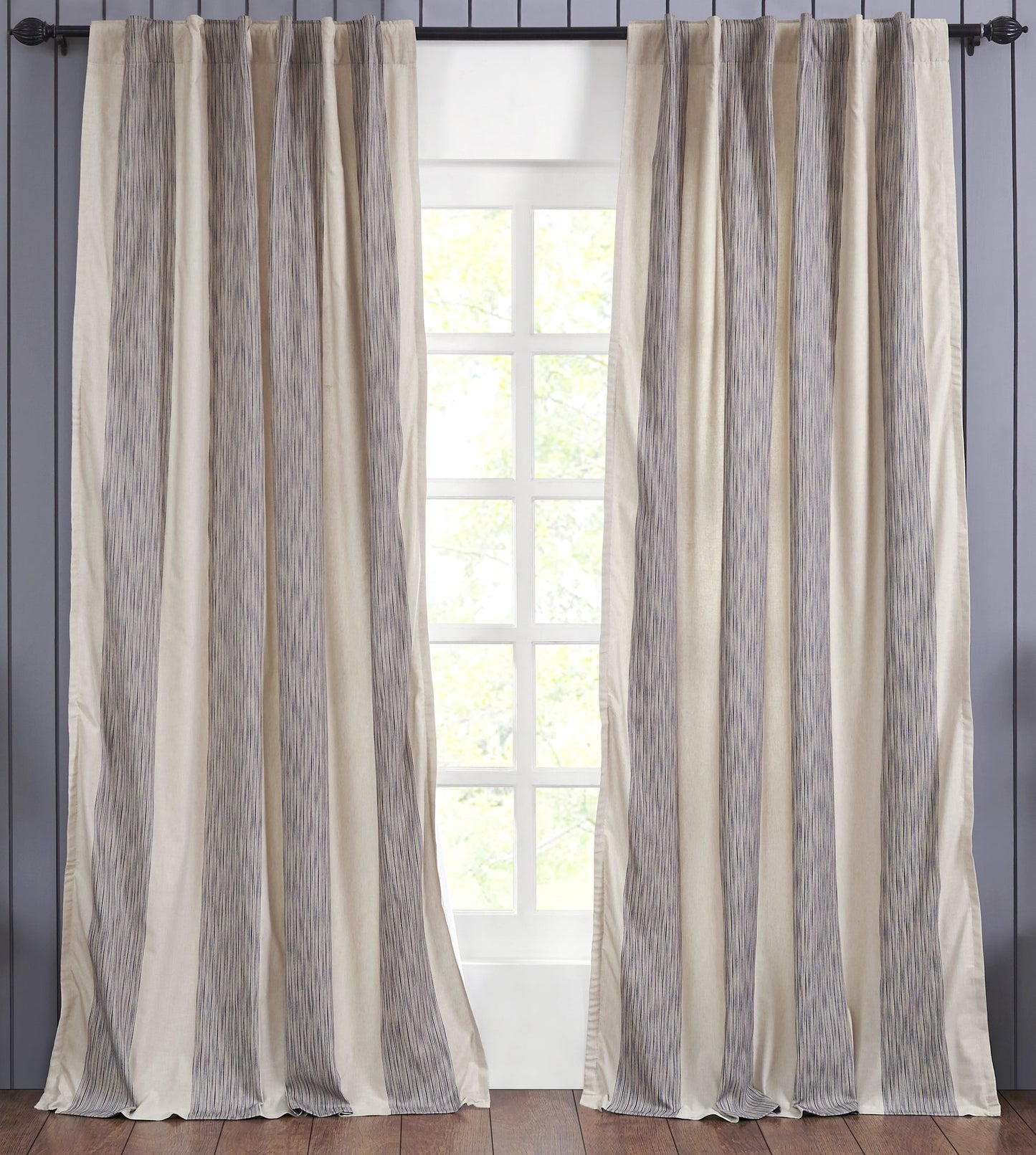 Panneau de draperie Hampton en coton à rayures - Bleu marine